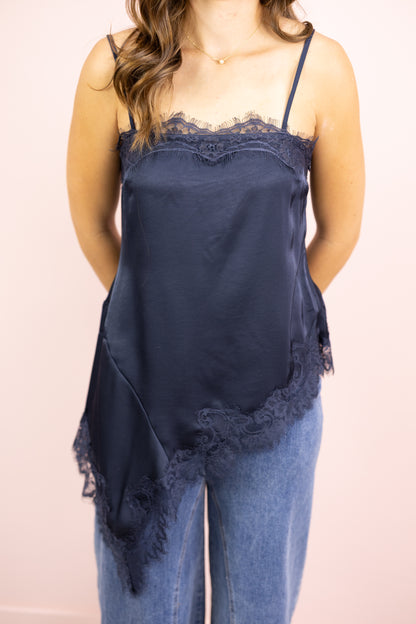 Ella Asymmetrical Lace Cami Navy