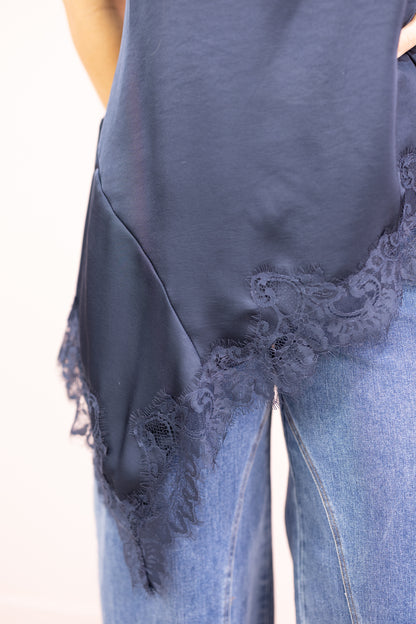 Ella Asymmetrical Lace Cami Navy
