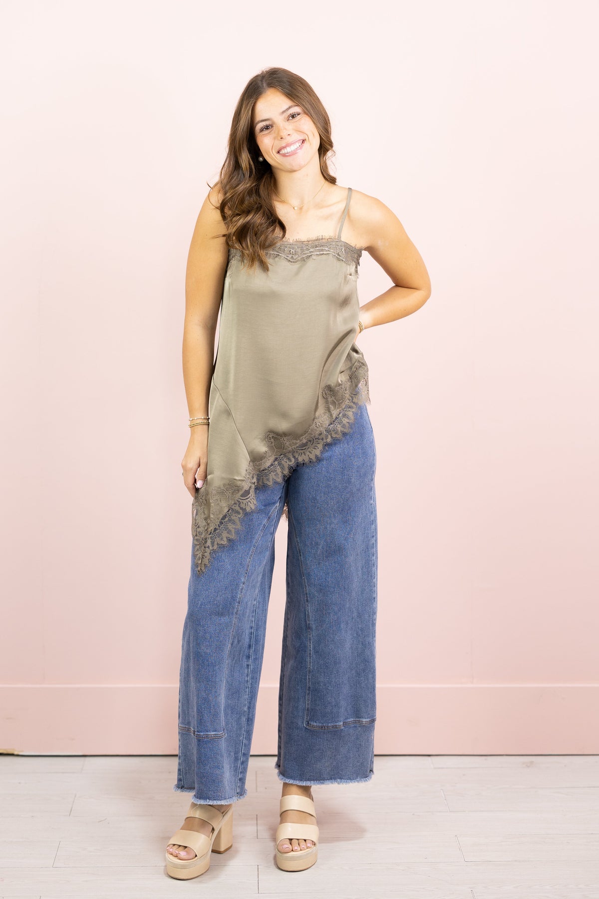 Ella Asymmetrical Lace Cami Taupe
