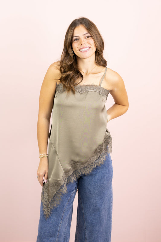 Ella Asymmetrical Lace Cami Taupe