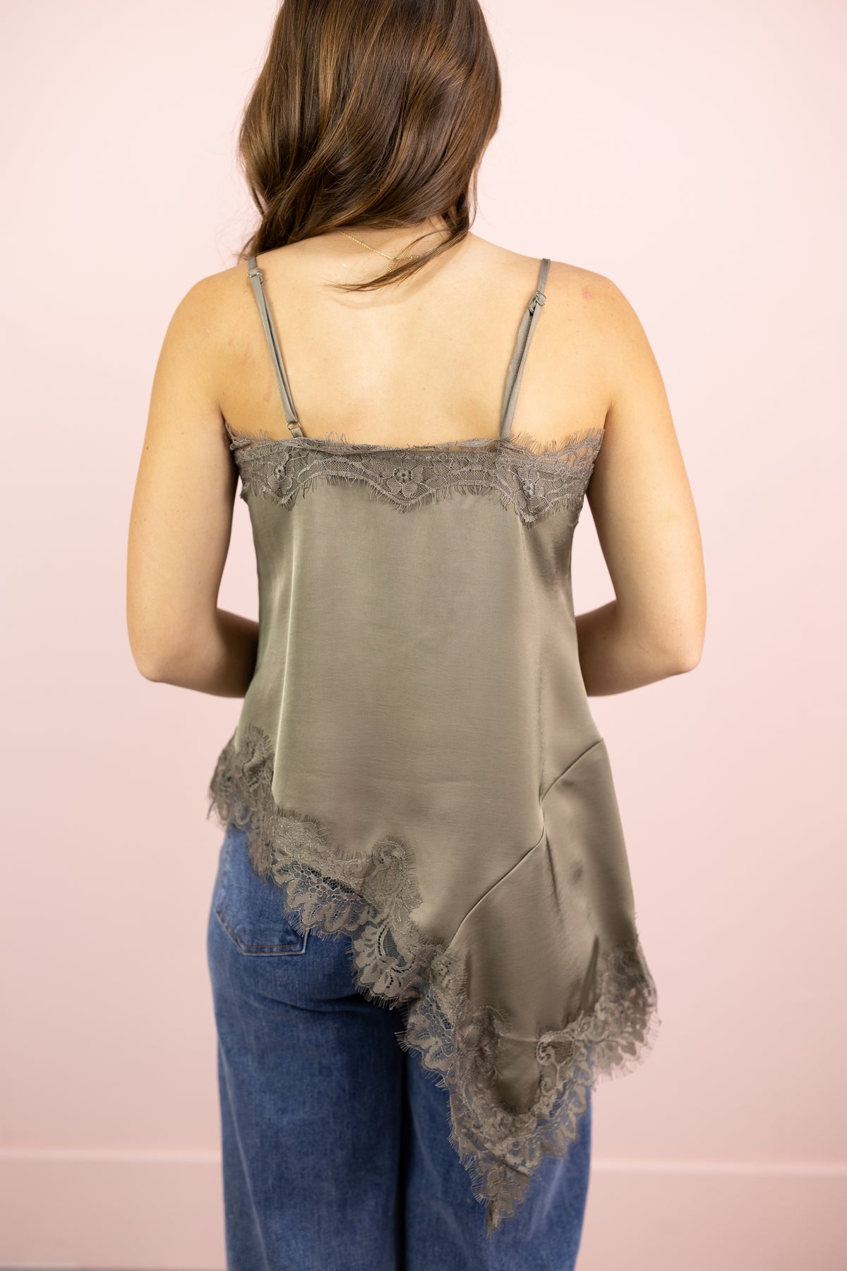 Ella Asymmetrical Lace Cami Taupe