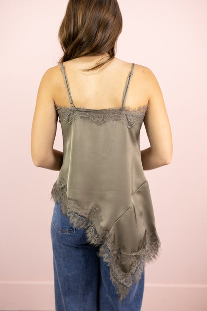 Ella Asymmetrical Lace Cami Taupe