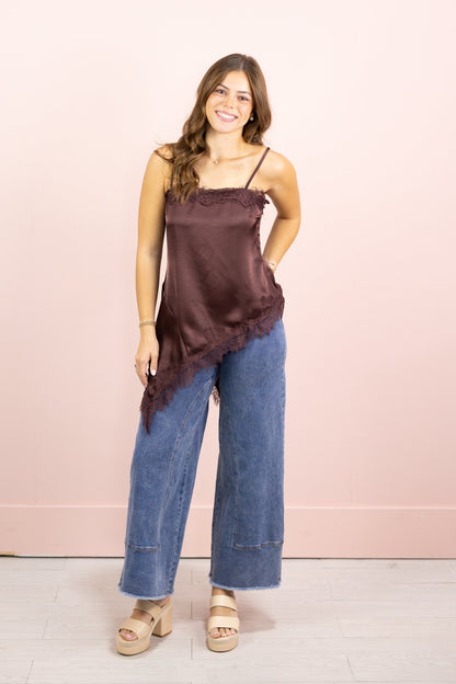 Ella Asymmetrical Lace Cami Plum