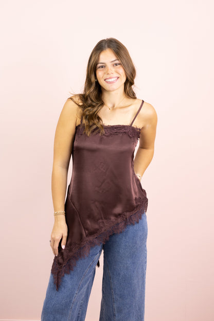 Ella Asymmetrical Lace Cami Plum