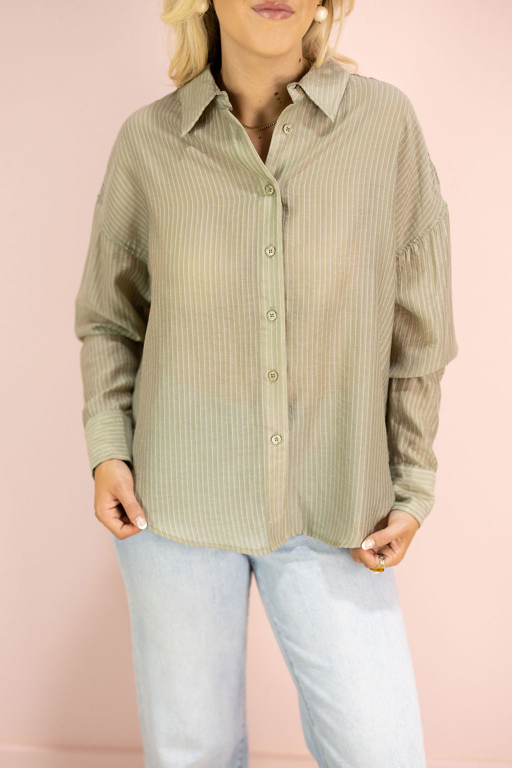 Olive Sheer Pinstripe Shirt