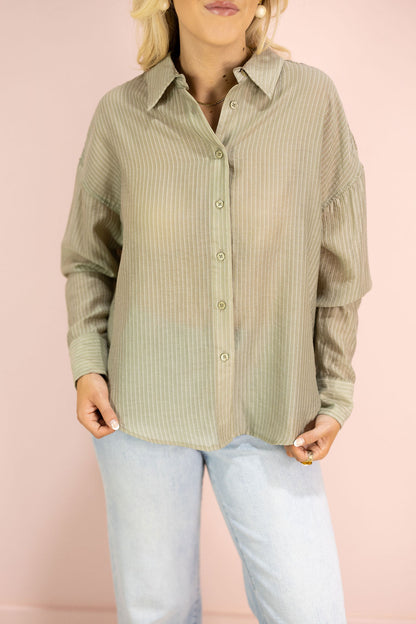 Olive Sheer Pinstripe Shirt