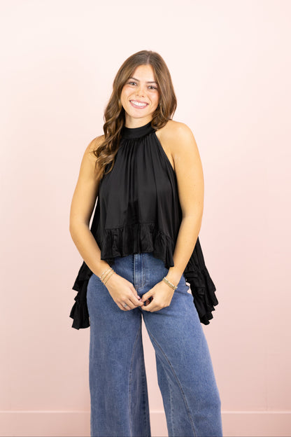 Satin Halter Top Black