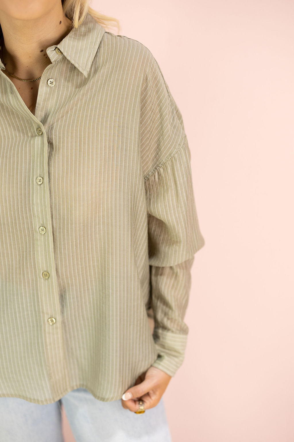 Olive Sheer Pinstripe Shirt