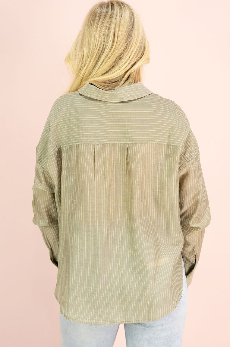 Olive Sheer Pinstripe Shirt