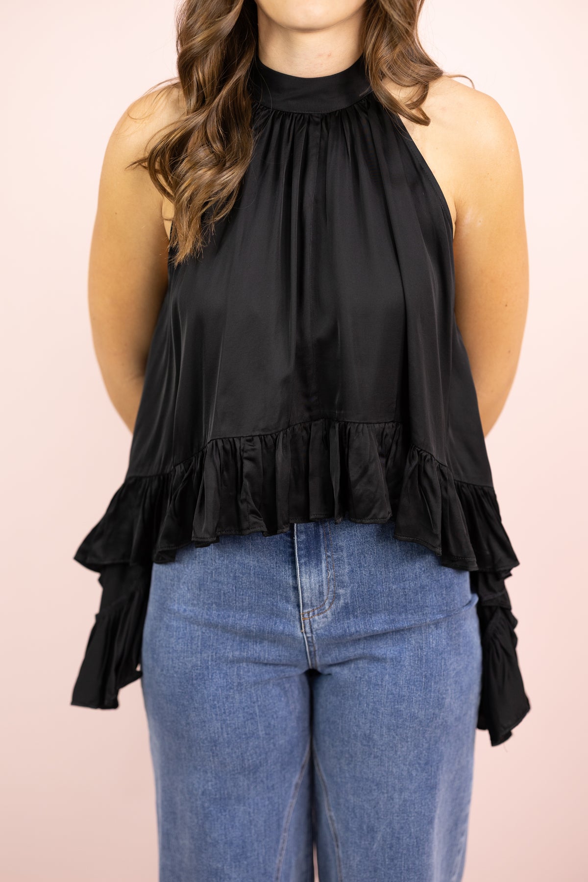 Satin Halter Top Black