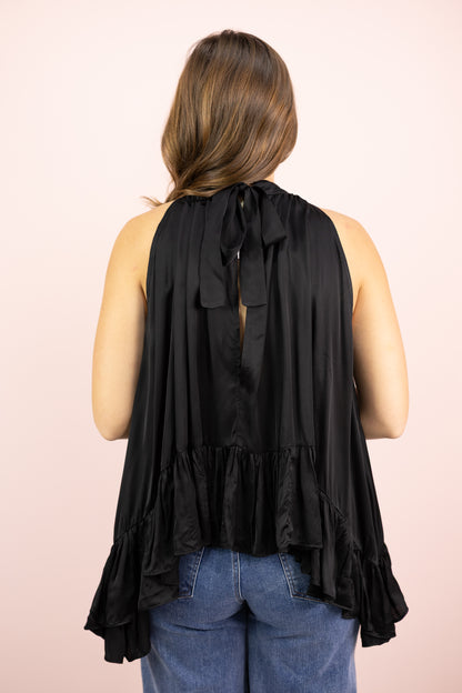 Satin Halter Top Black