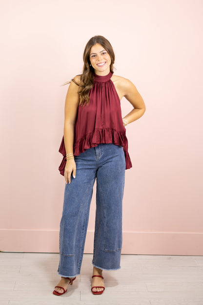 Satin Halter Top Burgundy