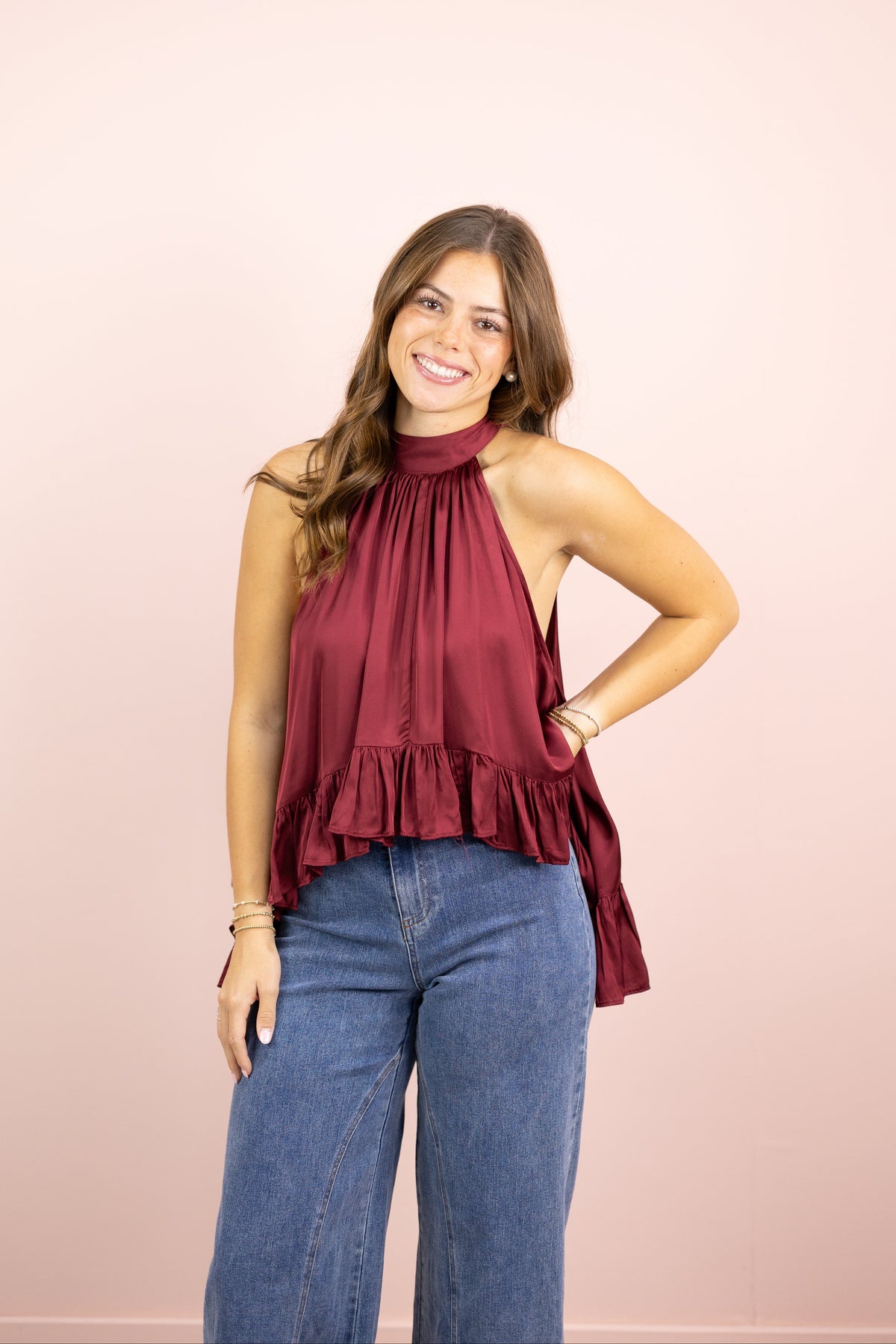 Satin Halter Top Burgundy