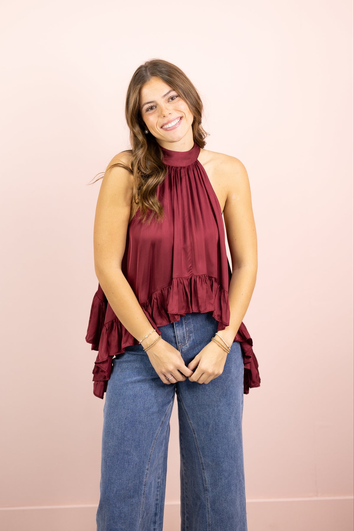 Satin Halter Top Burgundy