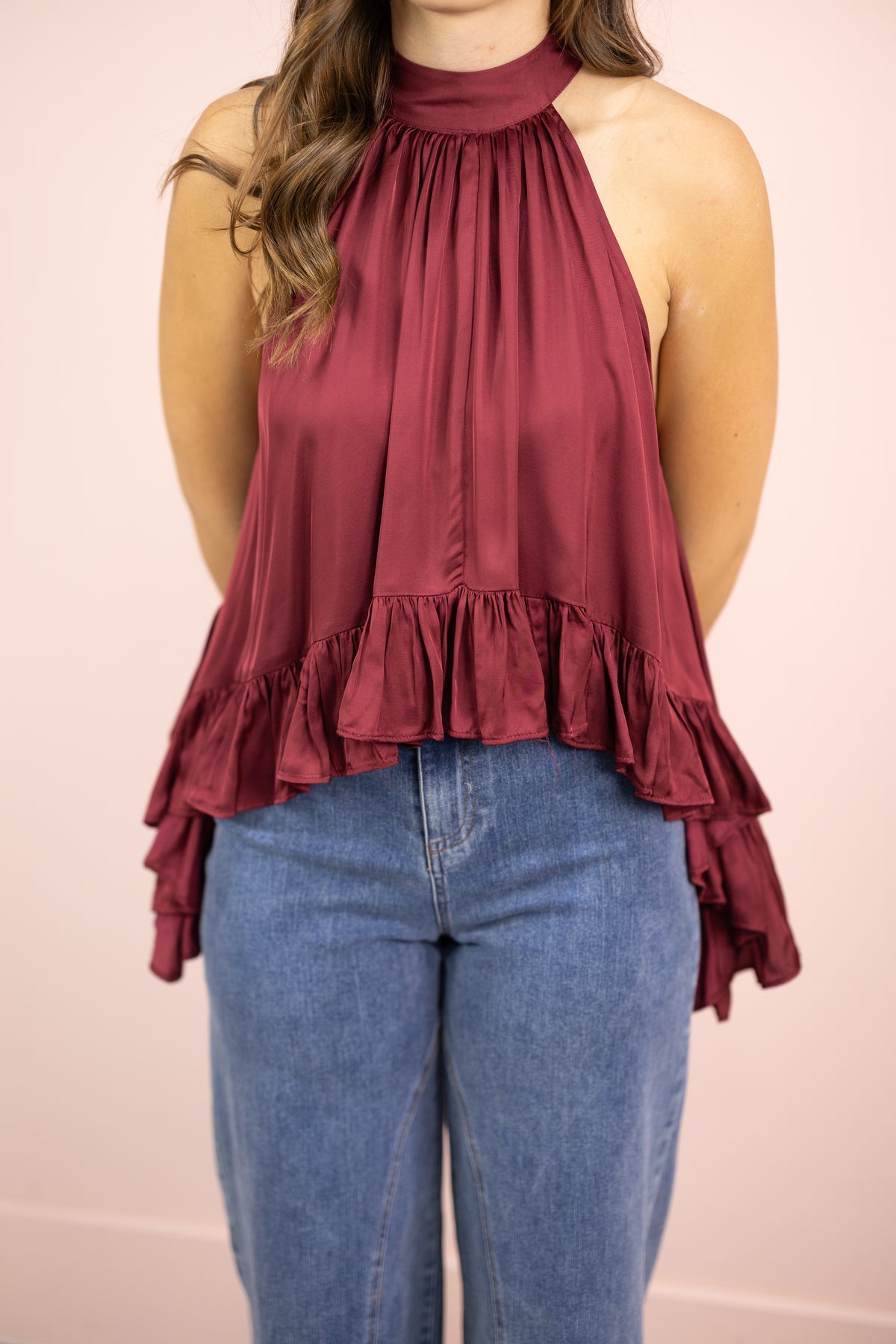 Satin Halter Top Burgundy