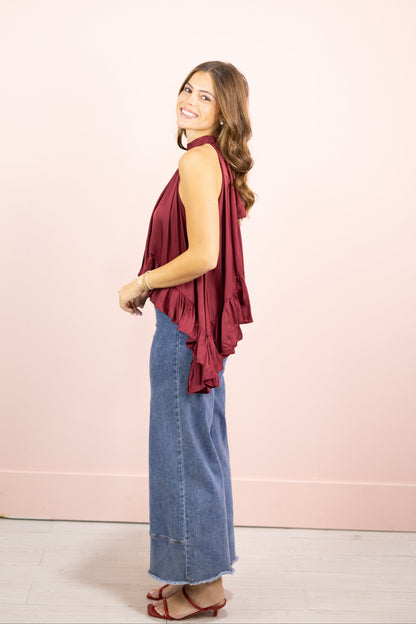 Satin Halter Top Burgundy