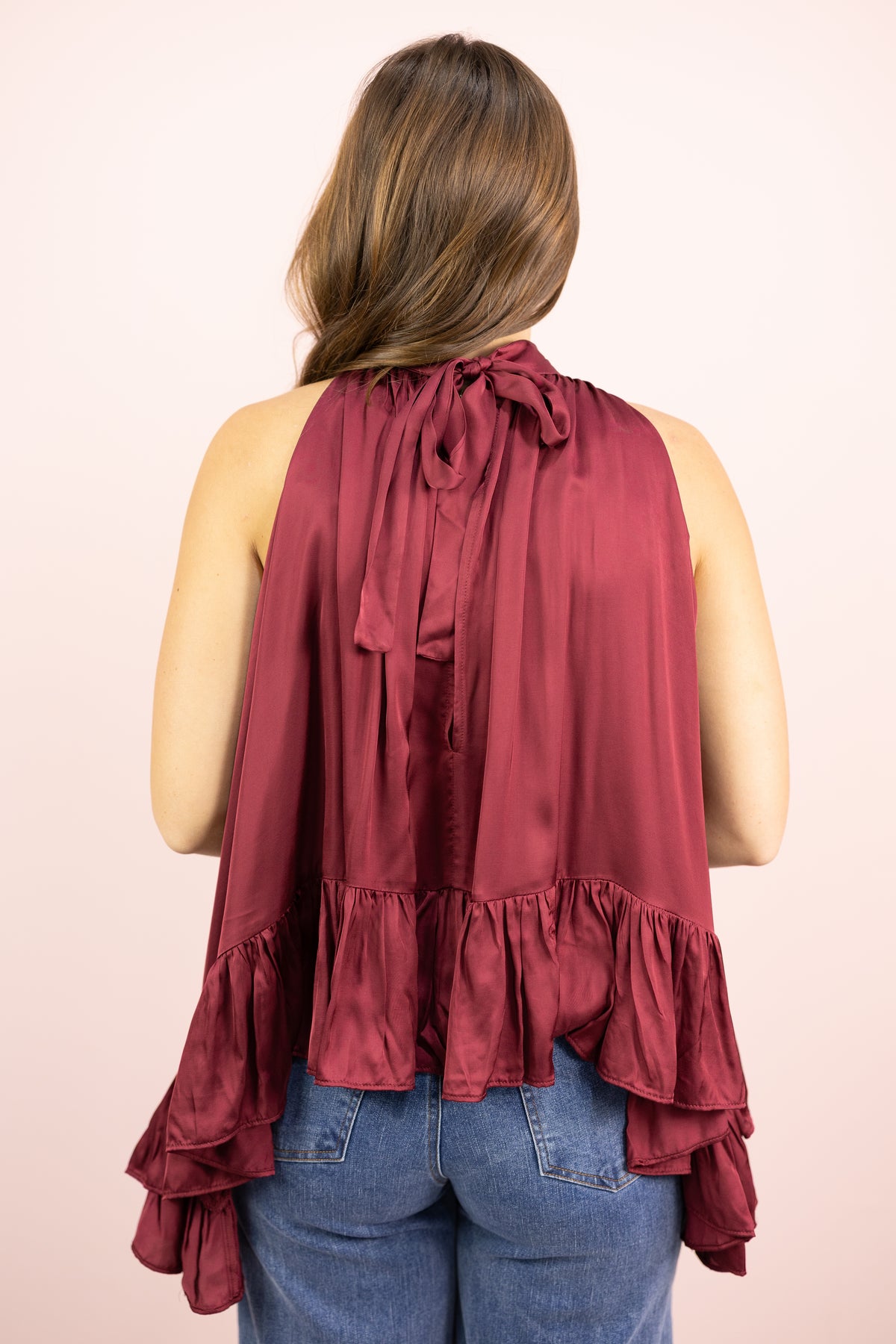 Satin Halter Top Burgundy
