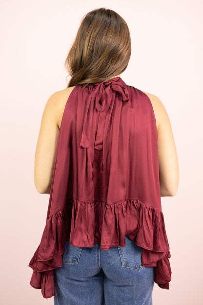 Satin Halter Top Burgundy
