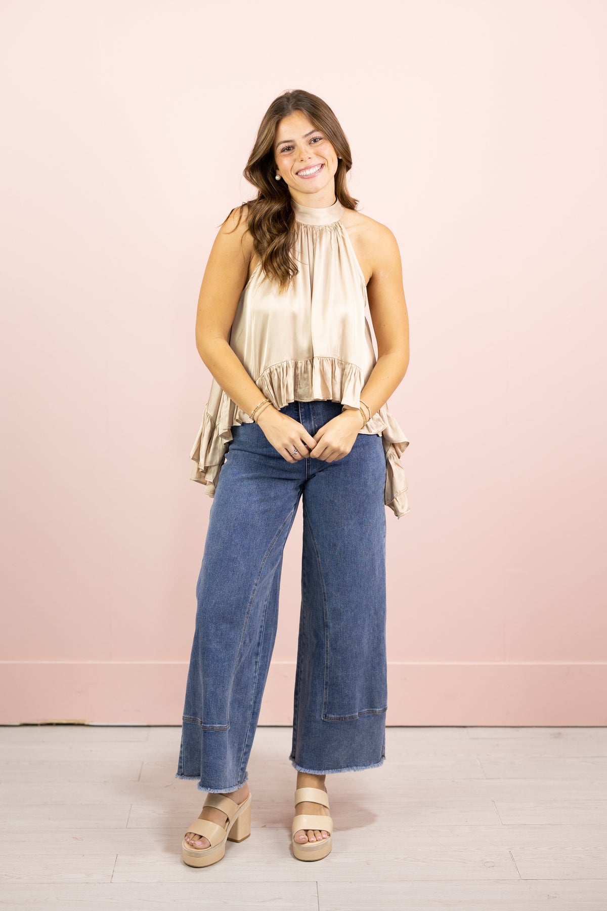 Satin Halter Top Champagne