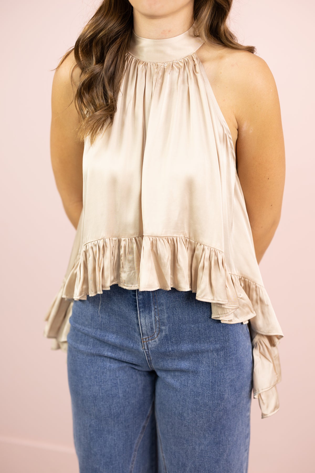 Satin Halter Top Champagne