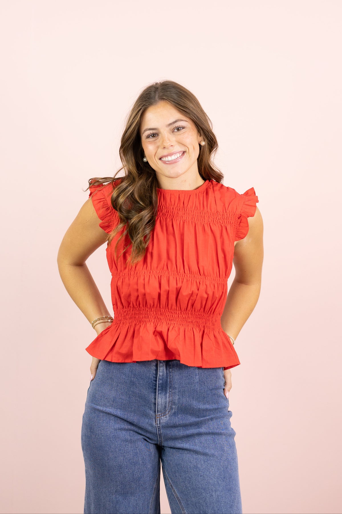 Ugenie Smocked Top Red
