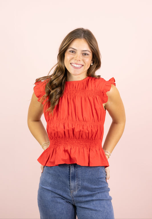 Ugenie Smocked Top Red
