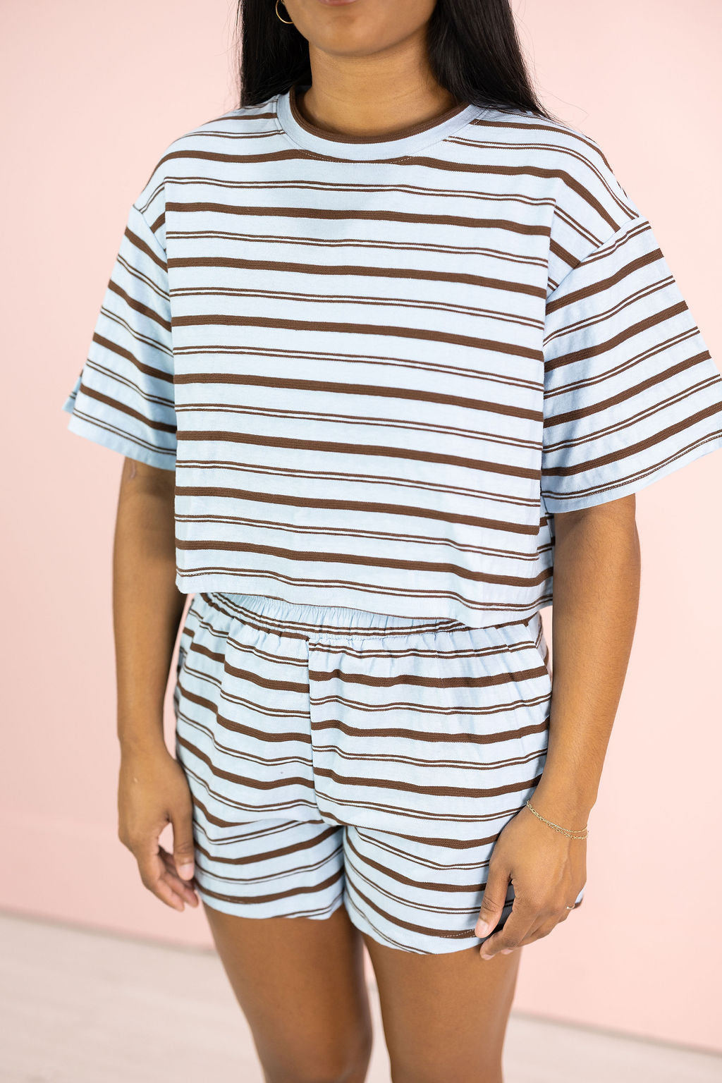 Blue/Brown Striped Top & Shorts Set of 2