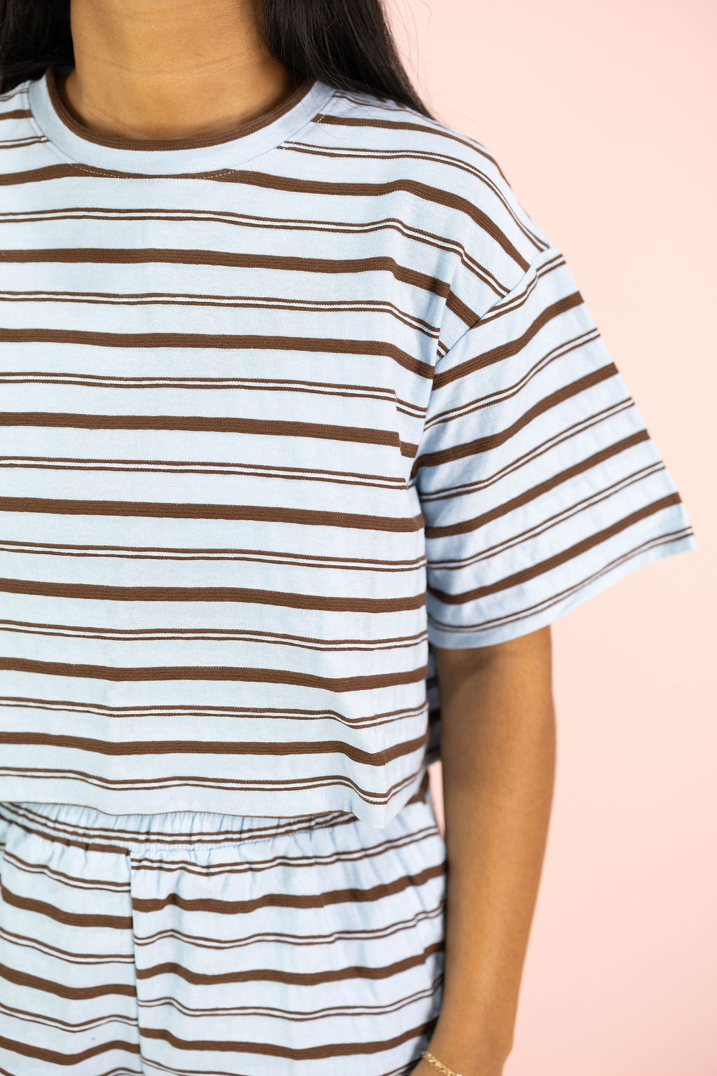 Blue/Brown Striped Top & Shorts Set of 2