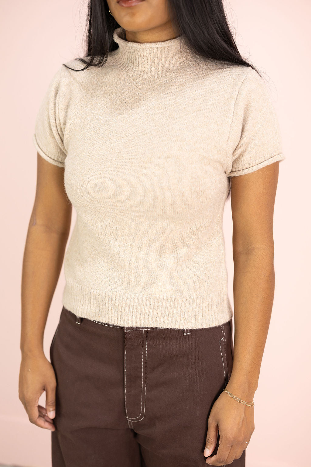 Mock Neck Sweater Top Taupe