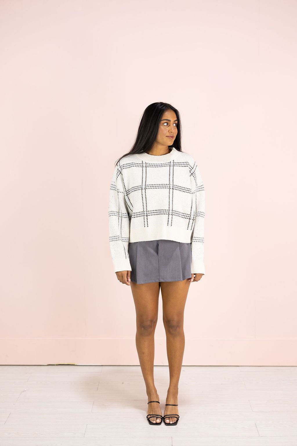 Navy Plaid Grid Sweater