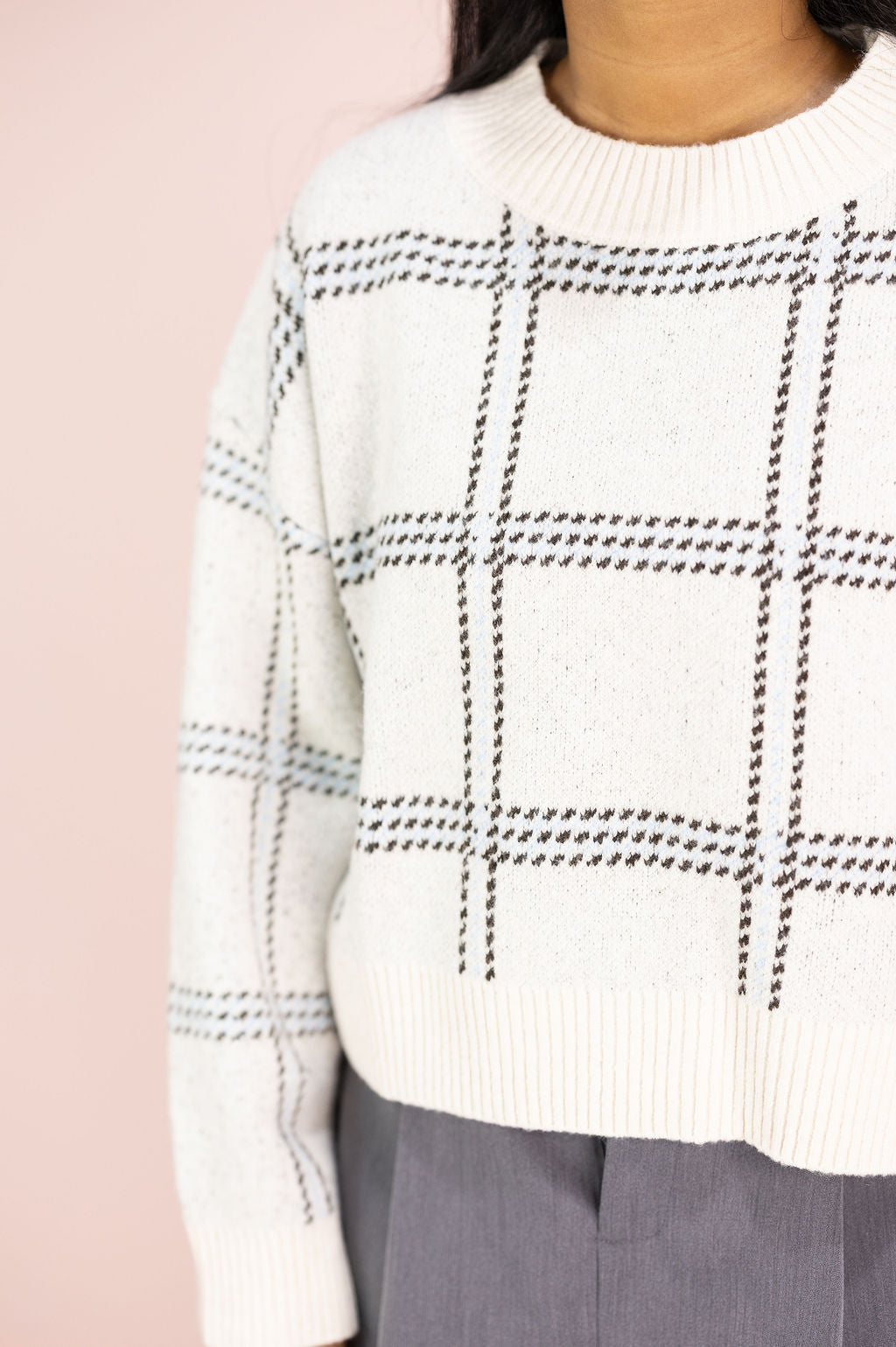 Navy Plaid Grid Sweater