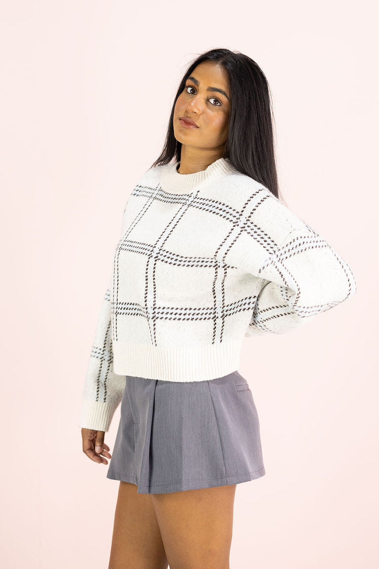 Navy Plaid Grid Sweater