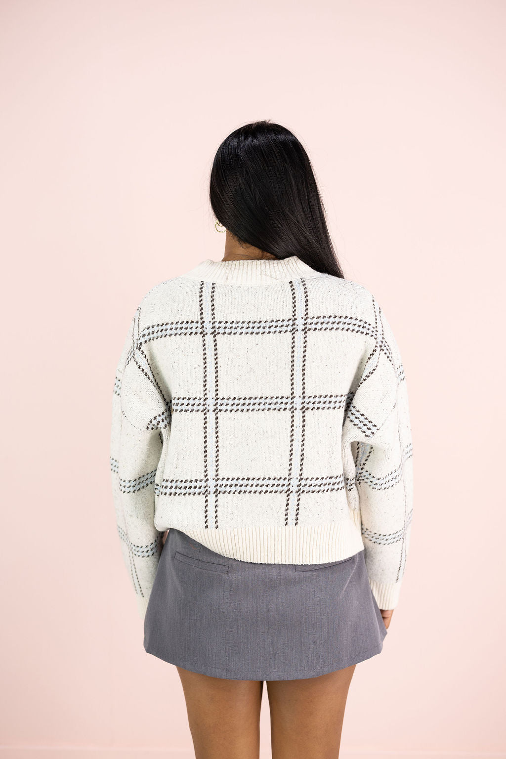 Navy Plaid Grid Sweater