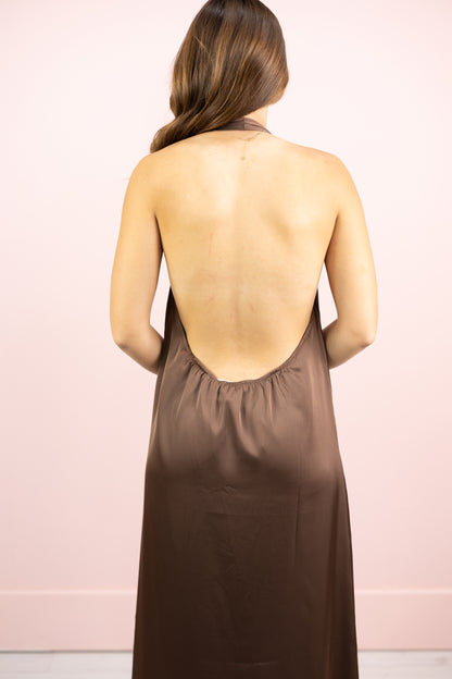 Celeine Brown Halter Maxi Dress