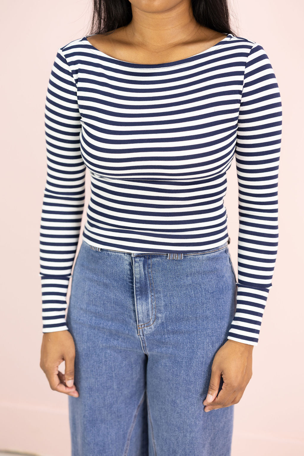Boat Neck Stripe Top Navy