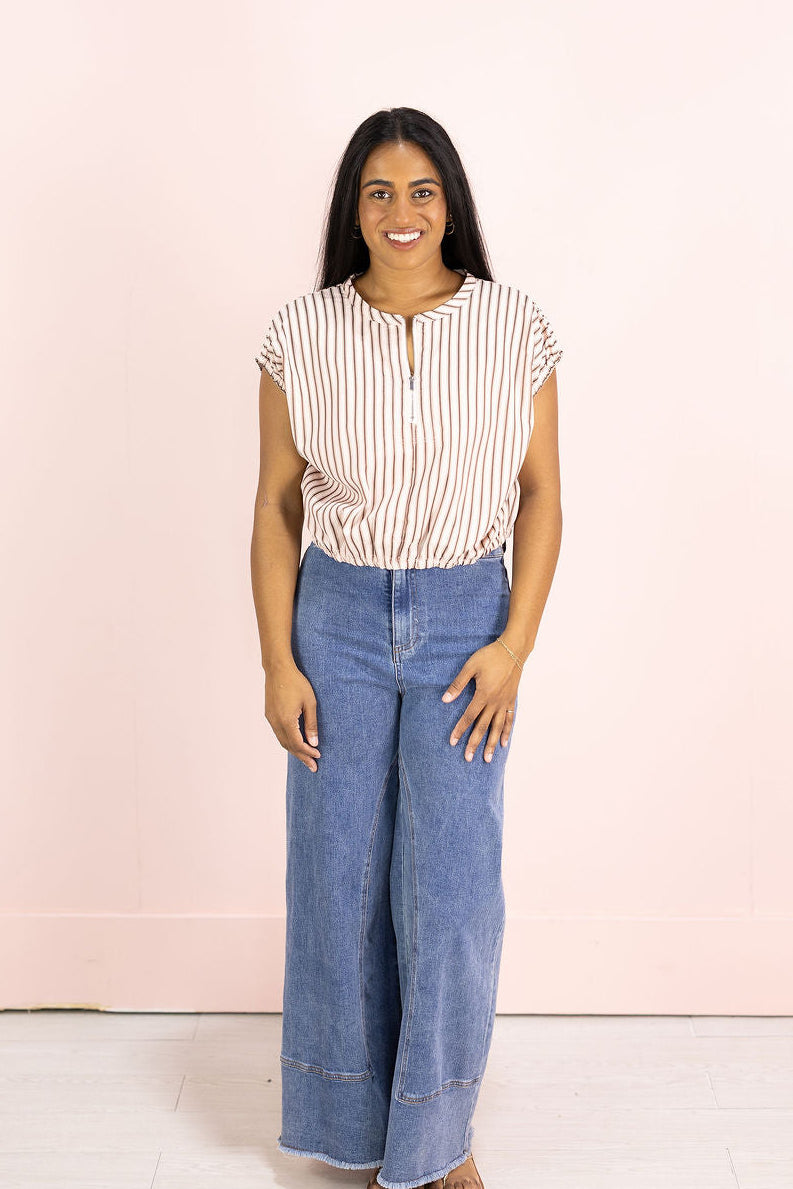 Pink/Brown Stripe Sinch Top