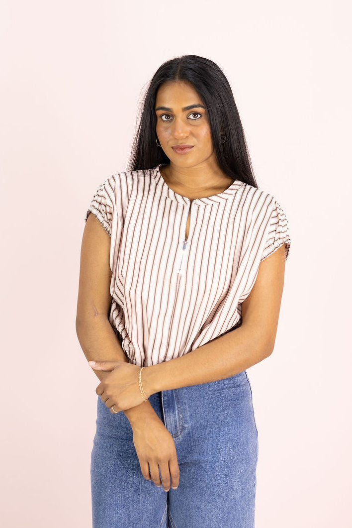 Pink/Brown Stripe Sinch Top
