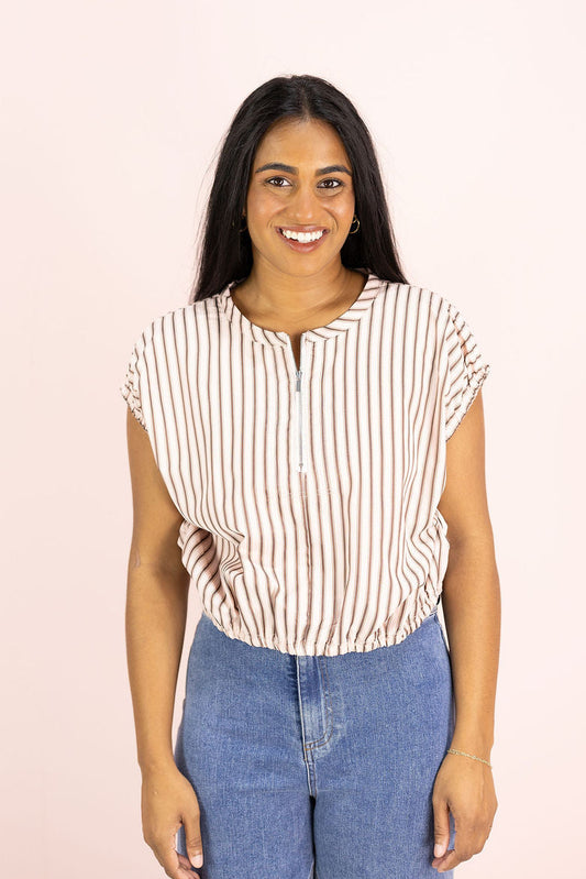 Pink/Brown Stripe Sinch Top