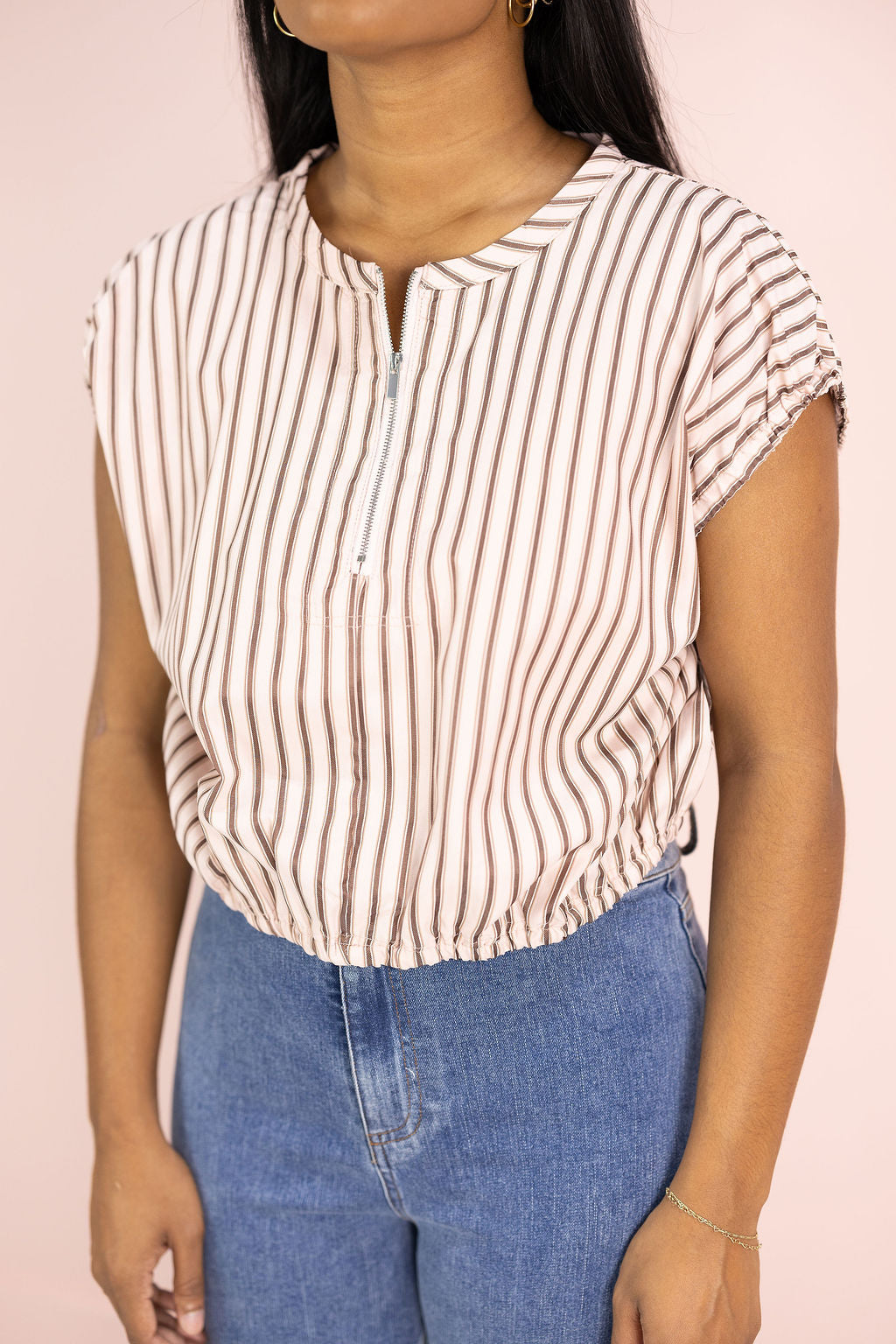 Pink/Brown Stripe Sinch Top