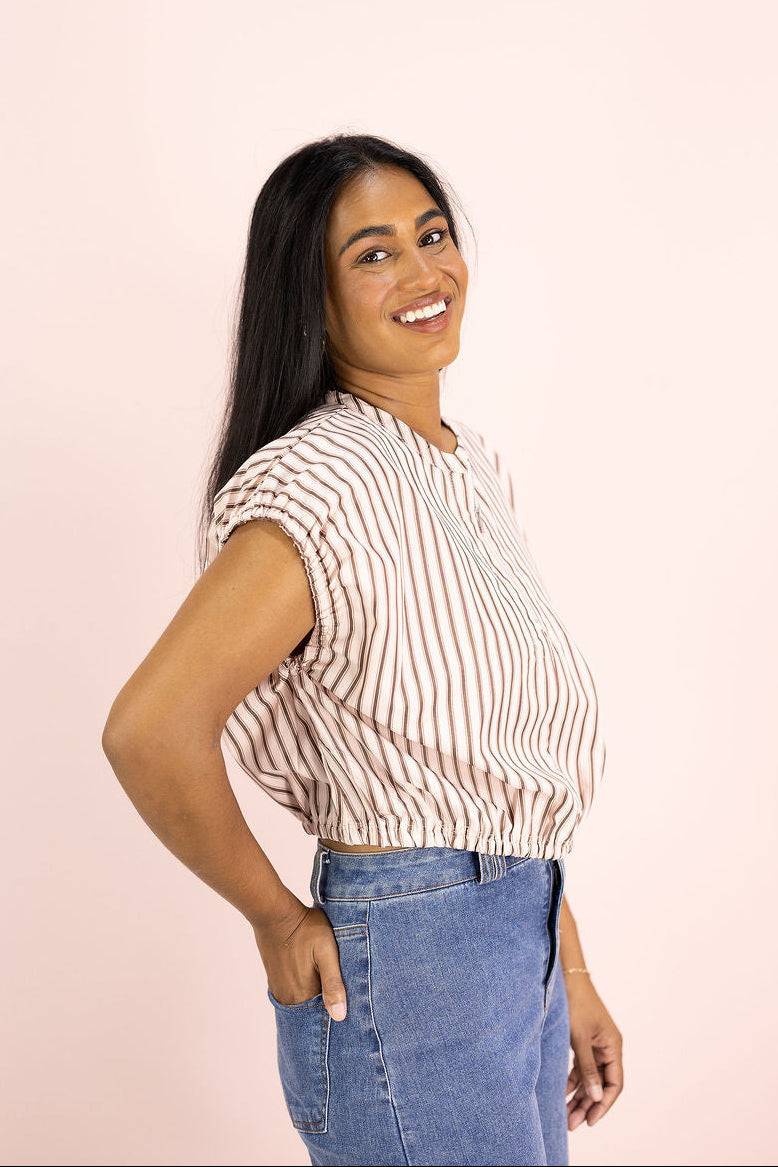 Pink/Brown Stripe Sinch Top