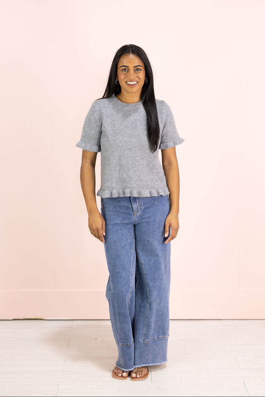 Grey Cashmere Ruffle Top