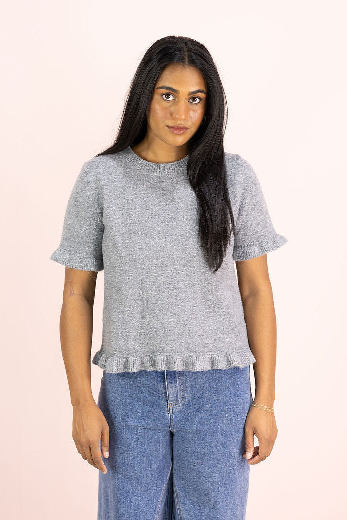 Grey Cashmere Ruffle Top