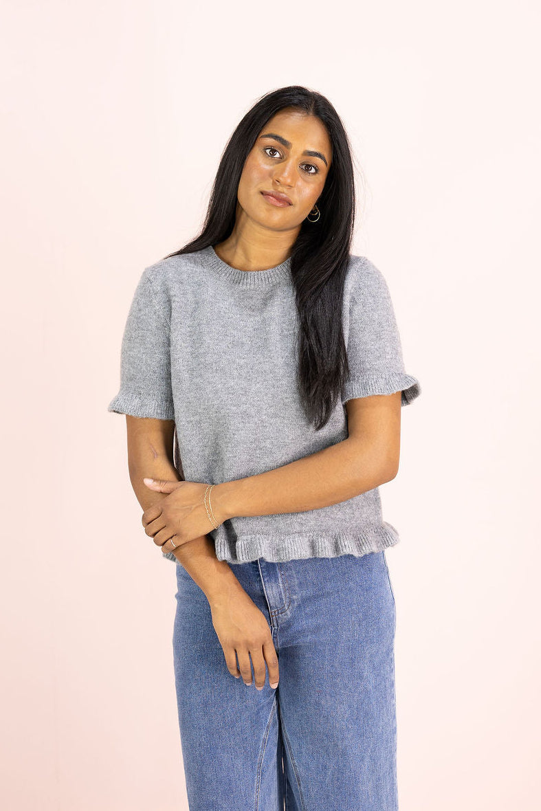 Grey Cashmere Ruffle Top