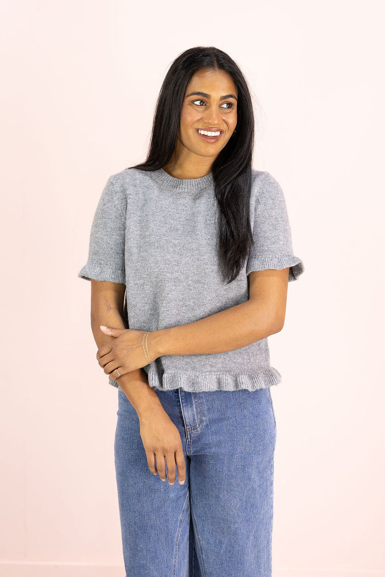 Grey Cashmere Ruffle Top