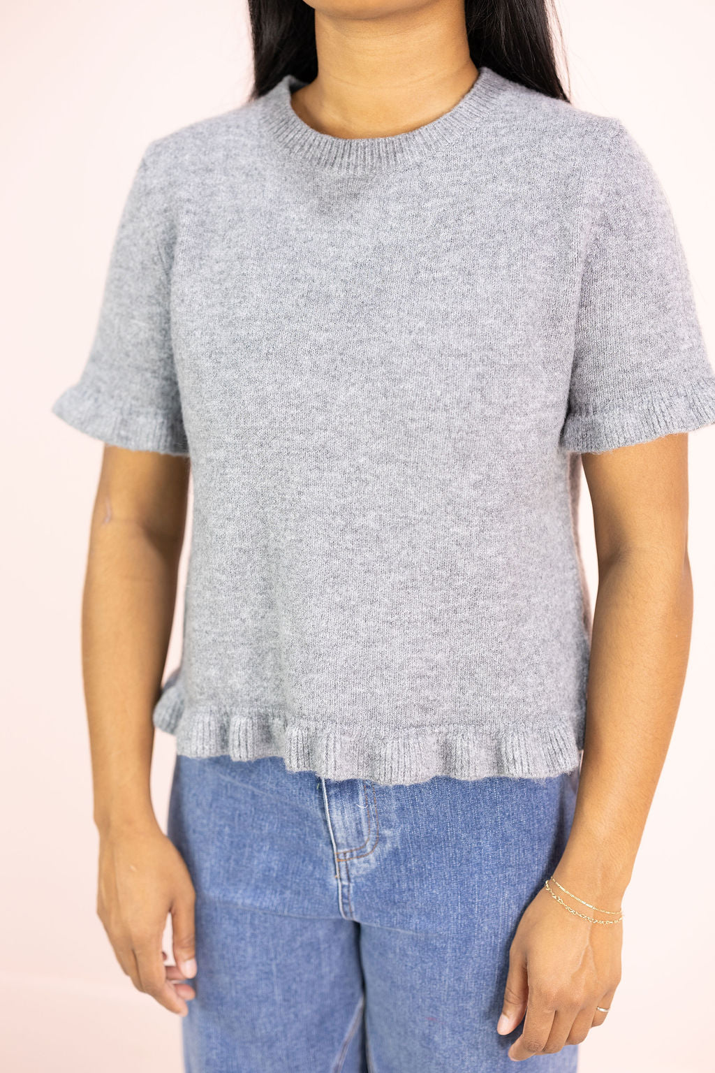 Grey Cashmere Ruffle Top