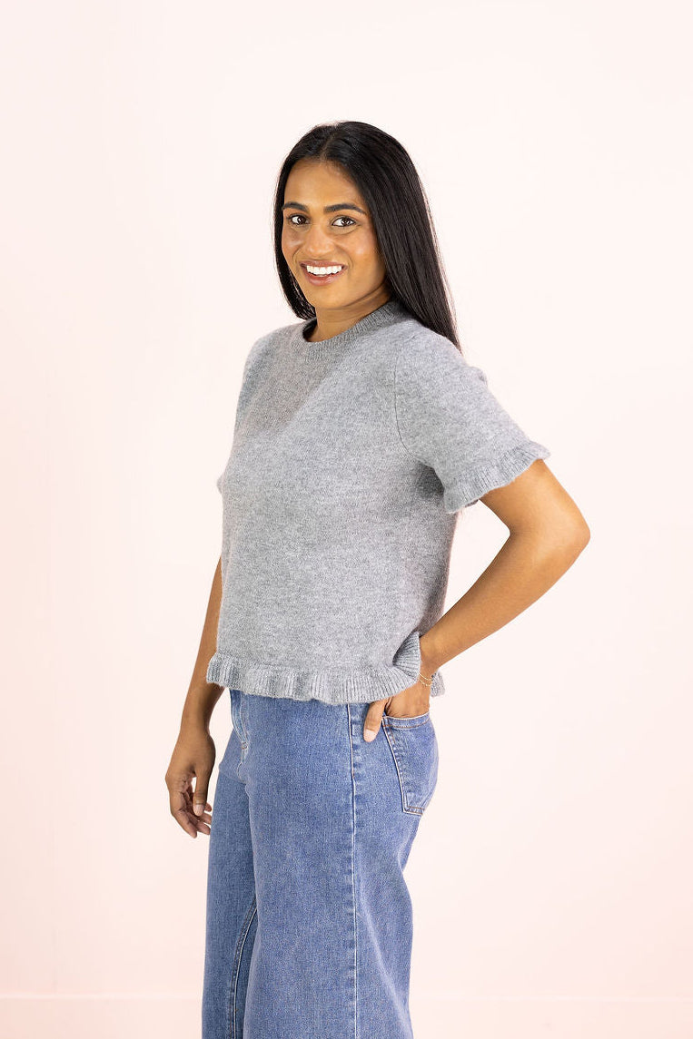 Grey Cashmere Ruffle Top