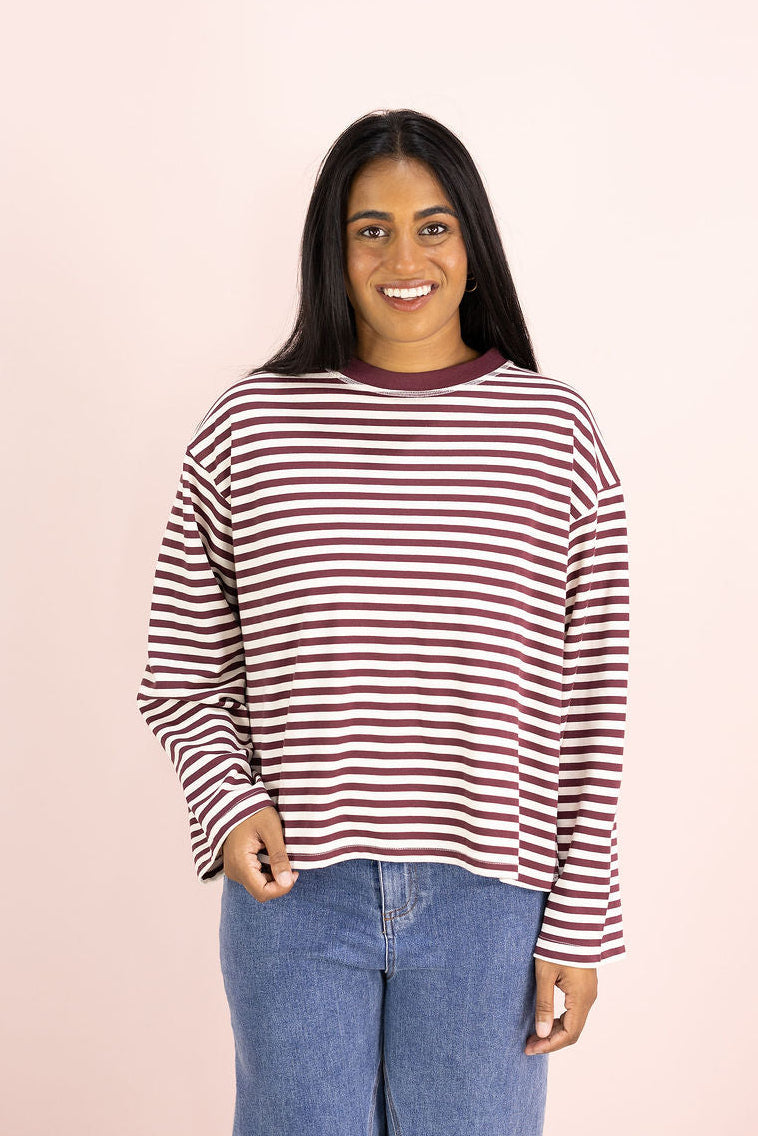 Striped Long Sleeve Top Burgundy