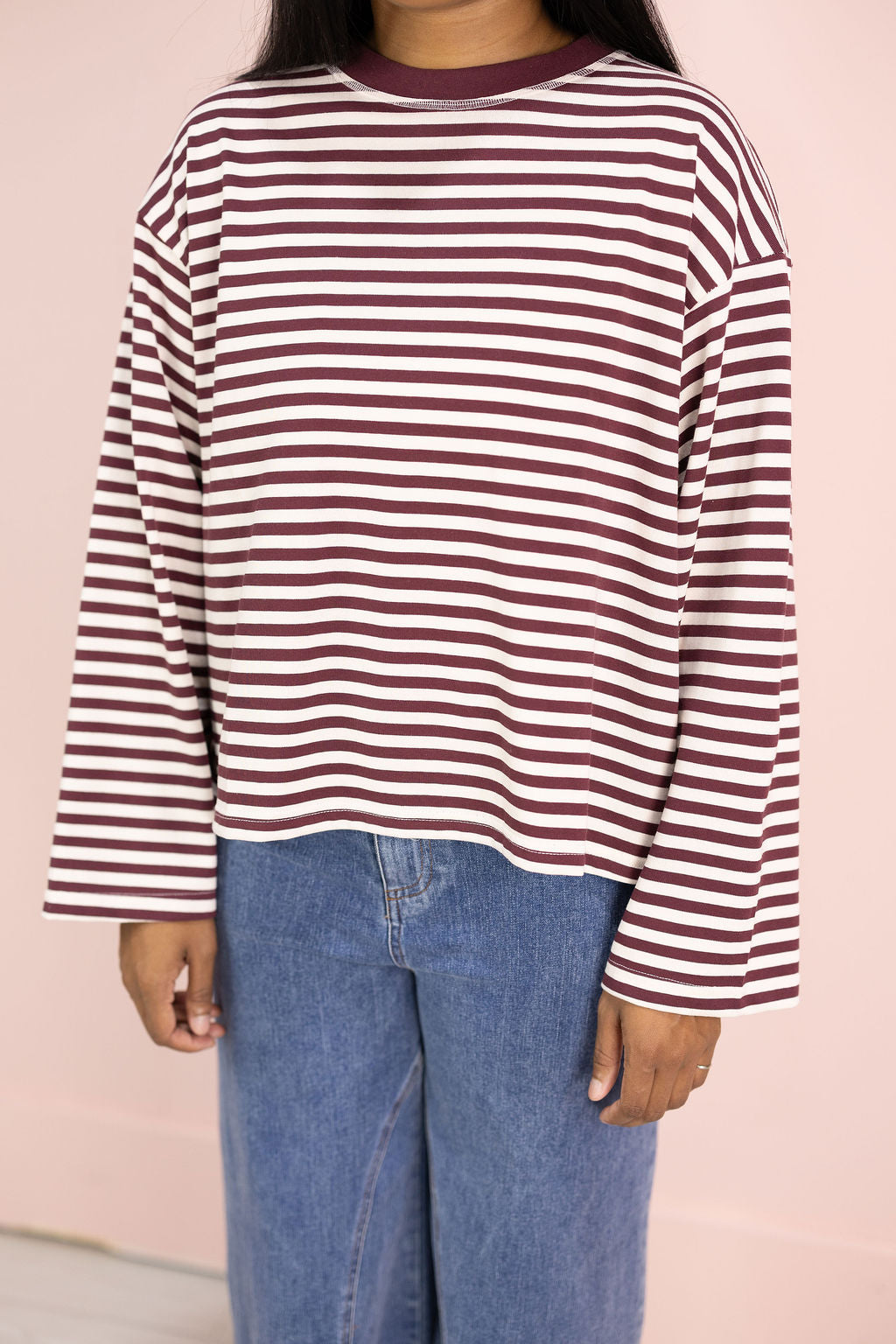 Striped Long Sleeve Top Burgundy