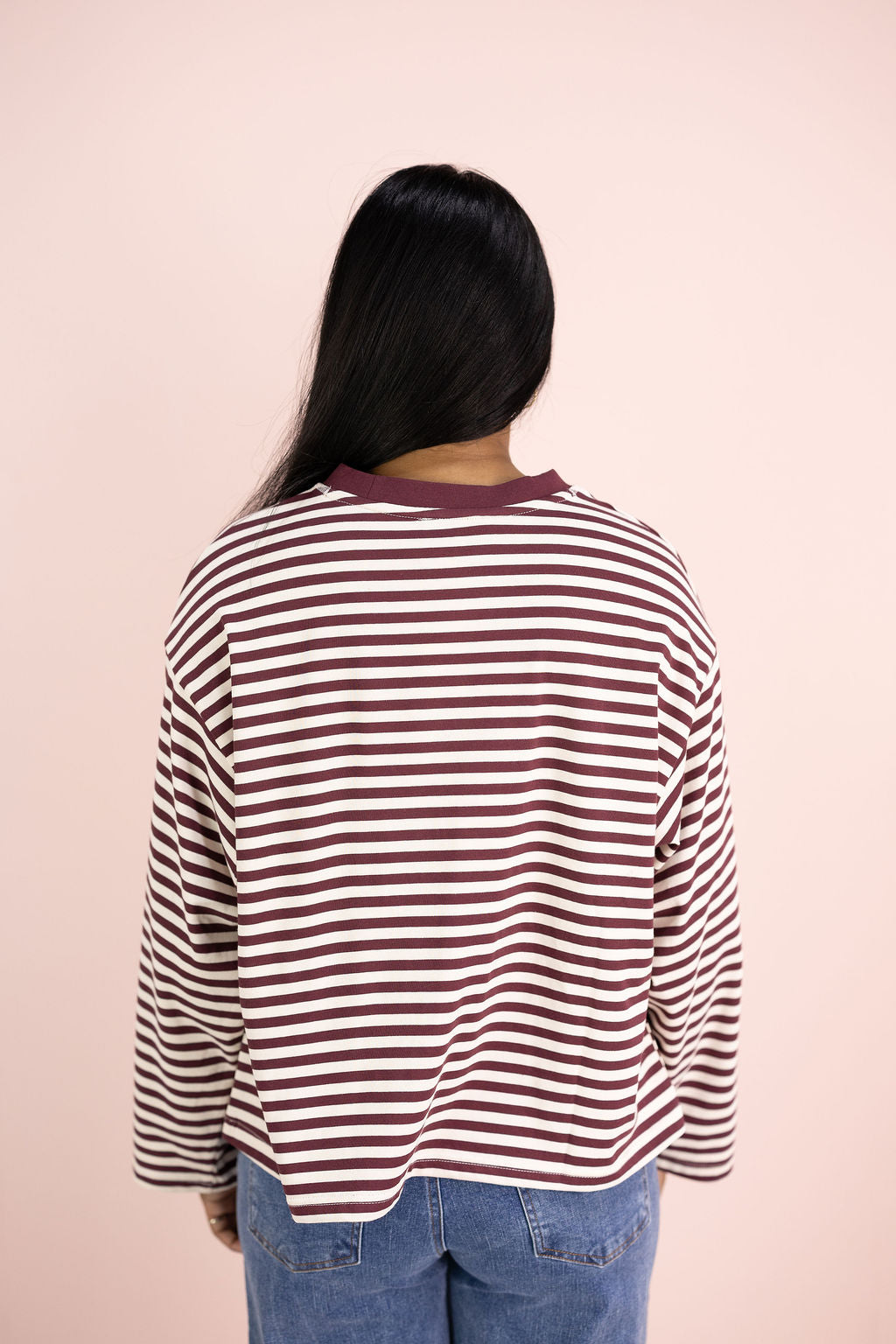 Striped Long Sleeve Top Burgundy