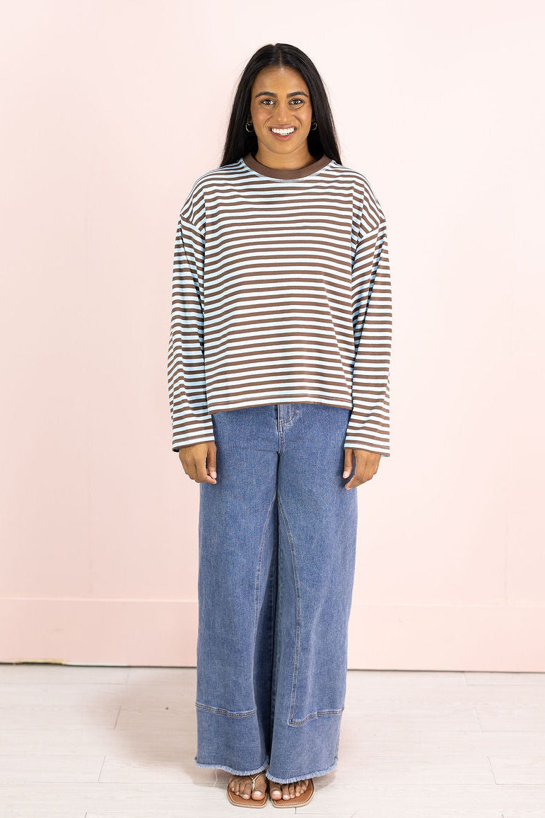 Striped Long Sleeve Top Blue